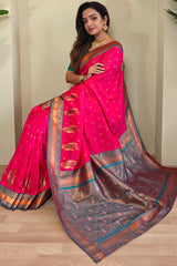 Enigmatic Dark Pink Soft Banarasi Silk Saree With Panache Blouse Piece
