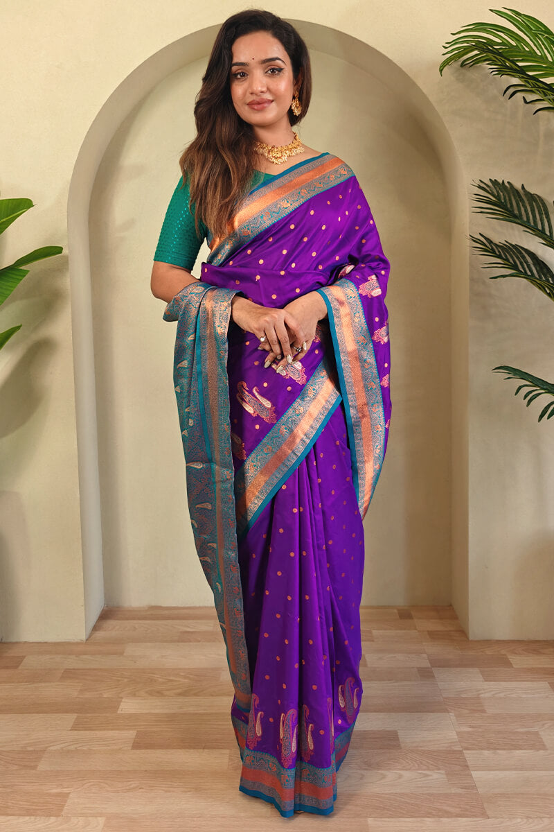 Desuetude Purple Soft Banarasi Silk Saree With Beauteous Blouse Piece
