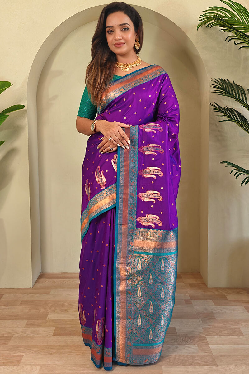 Desuetude Purple Soft Banarasi Silk Saree With Beauteous Blouse Piece