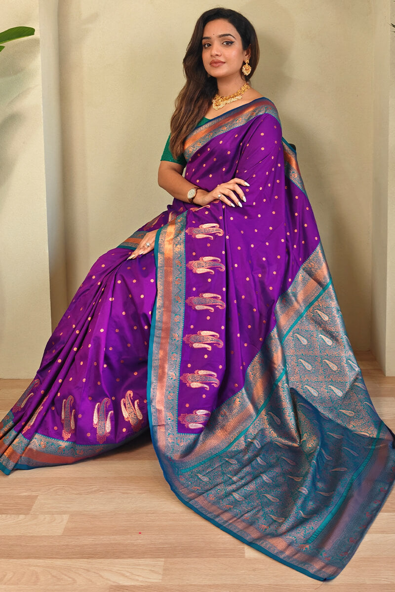 Desuetude Purple Soft Banarasi Silk Saree With Beauteous Blouse Piece