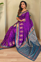 Desuetude Purple Soft Banarasi Silk Saree With Beauteous Blouse Piece