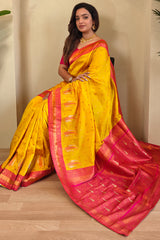 Designer Yellow Soft Banarasi Silk Saree With Adorning Blouse Piece