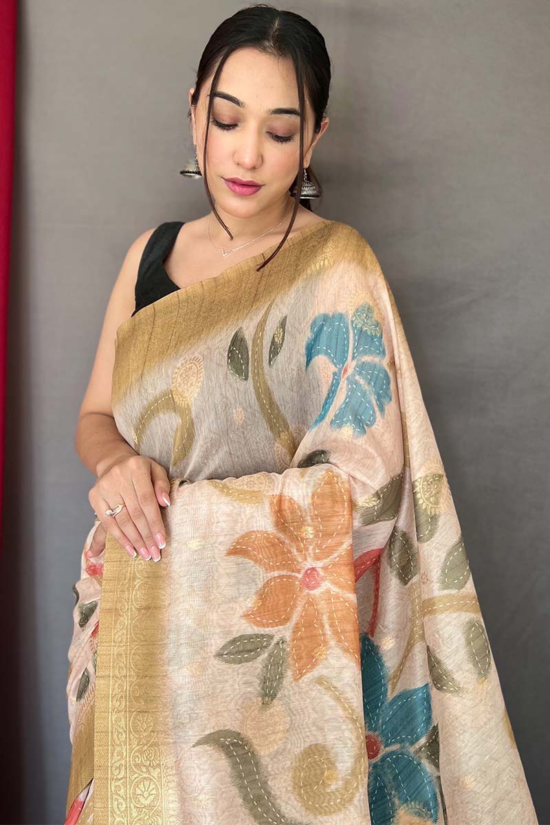 Imbrication Mustard Soft Banarasi Silk Saree With Eloquence Blouse Piece