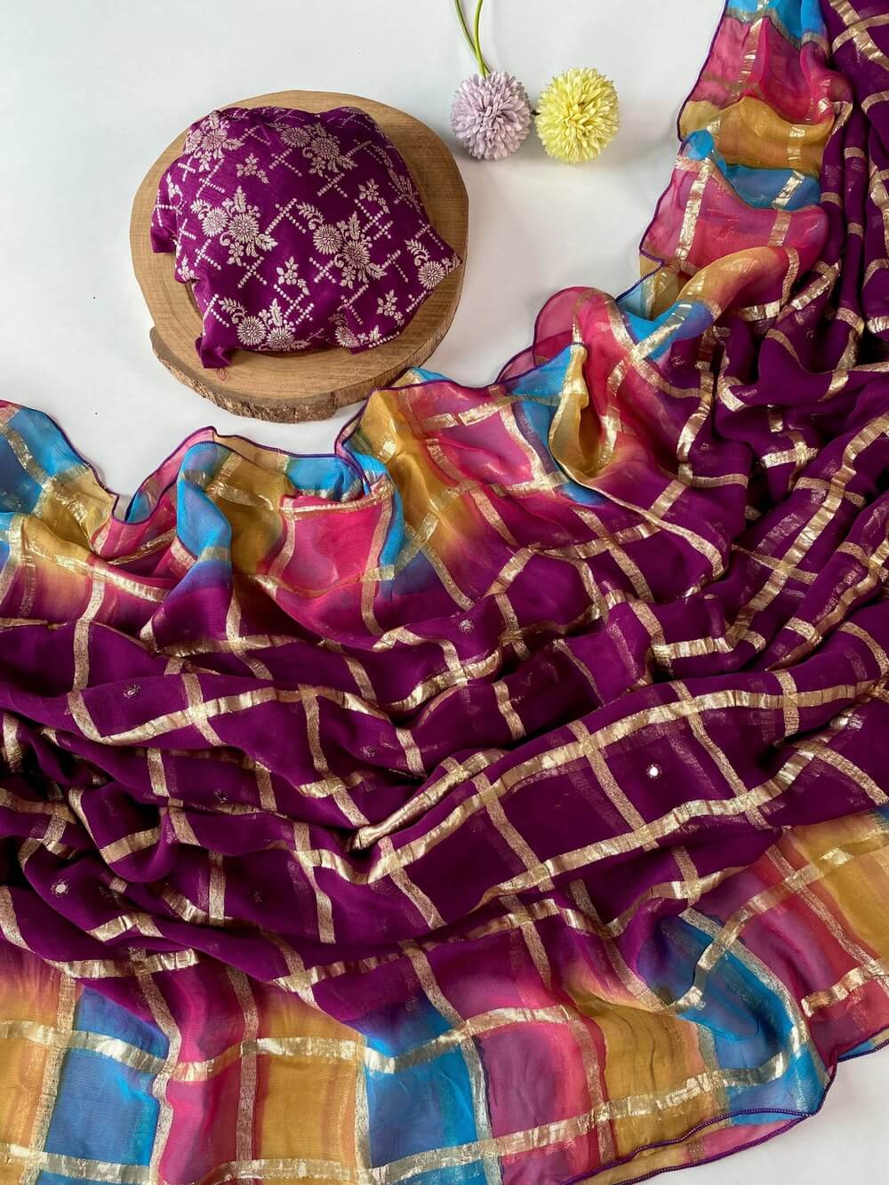 Groovy Purple Zari Weaving Pure Viscose Georgette Saree With Gossamer Blouse Piece