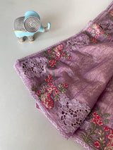 Ratatouille Lavender Embroidery Work Crush Silk Saree With Charming Blouse Piece