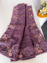 Dazzling Purple Embroidery Work Crush Silk Saree With Majesty Blouse Piece