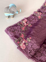 Dazzling Purple Embroidery Work Crush Silk Saree With Majesty Blouse Piece