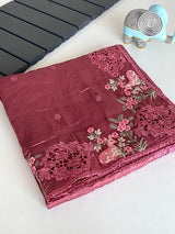 Lagniappe Wine Embroidery Work Crush Silk Saree With Sempiternal Blouse Piece