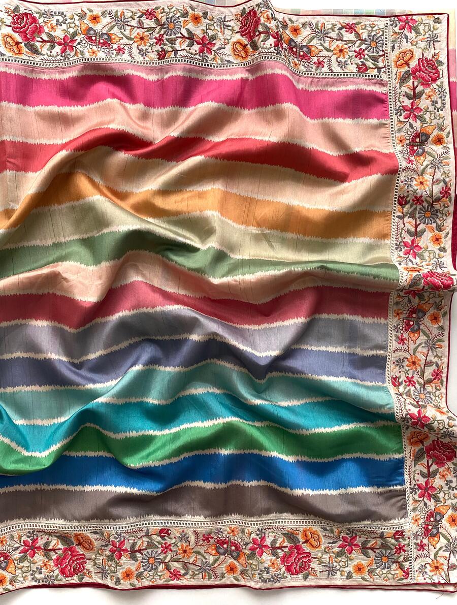 Evocative Multicolor Pure Loom Tusser Silk Saree With Capricious Blouse Piece