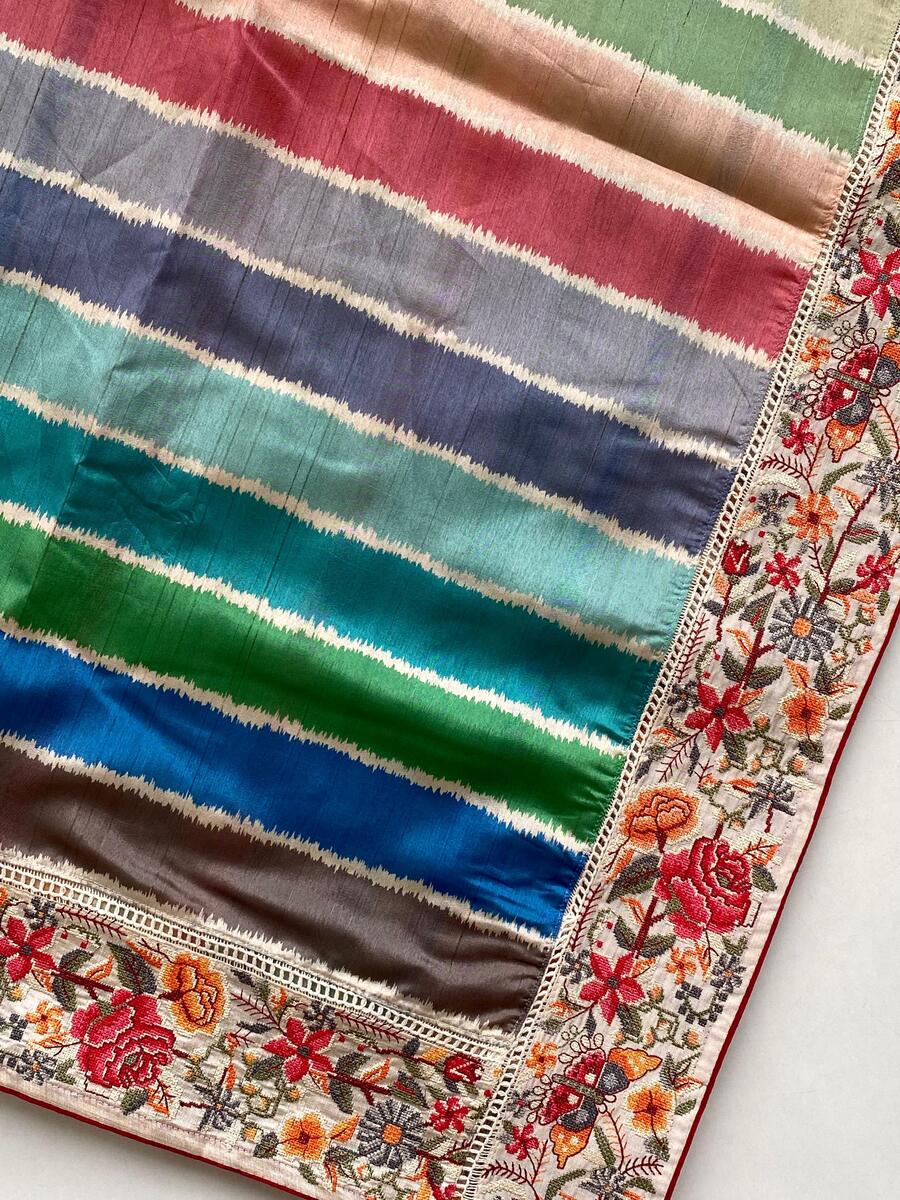 Evocative Multicolor Pure Loom Tusser Silk Saree With Capricious Blouse Piece