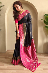 Alluring Black Soft Banarasi Silk Saree With Deserving Blouse Piece