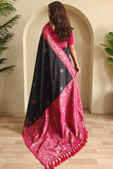Alluring Black Soft Banarasi Silk Saree With Deserving Blouse Piece