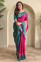 Blissful Dark Pink Soft Banarasi Silk Saree With Fancifull Blouse Piece