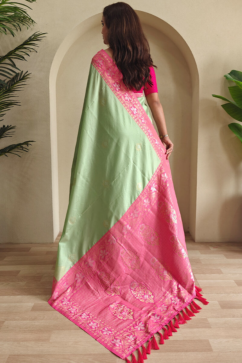 Felicitous Pista Soft Banarasi Silk Saree With Tempting Blouse Piece
