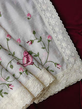 Verdant Off White Embroidery Work Crush Chiffon Silk Saree With Desiring Blouse Piece