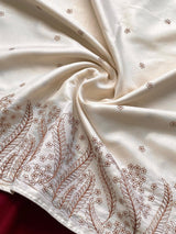 Designer Beige Embroidery Work Kota Silk Saree With Beauteous Blouse Piece