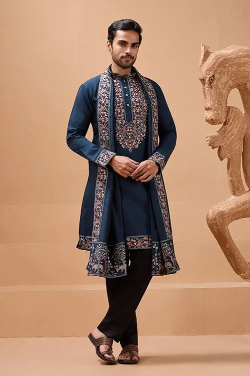 Elegant Teal Blue Kurta with Dupatta for Mens Wear