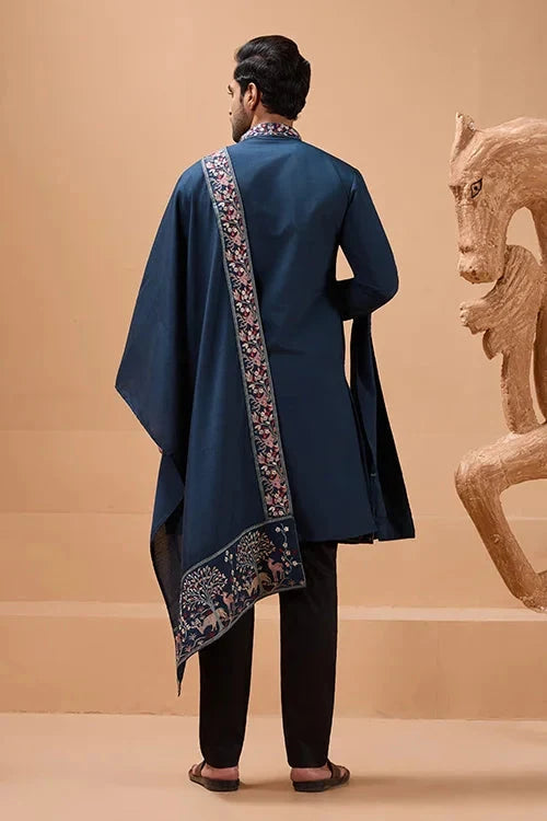 Elegant Teal Blue Kurta with Dupatta for Mens Wear