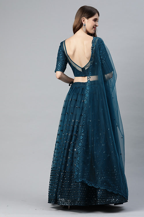 Teal Blue Traditional Exclusive Embroidered Lehenga Choli Collection