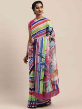 Pure Silk Resham Tassel And Striped Work Saree
