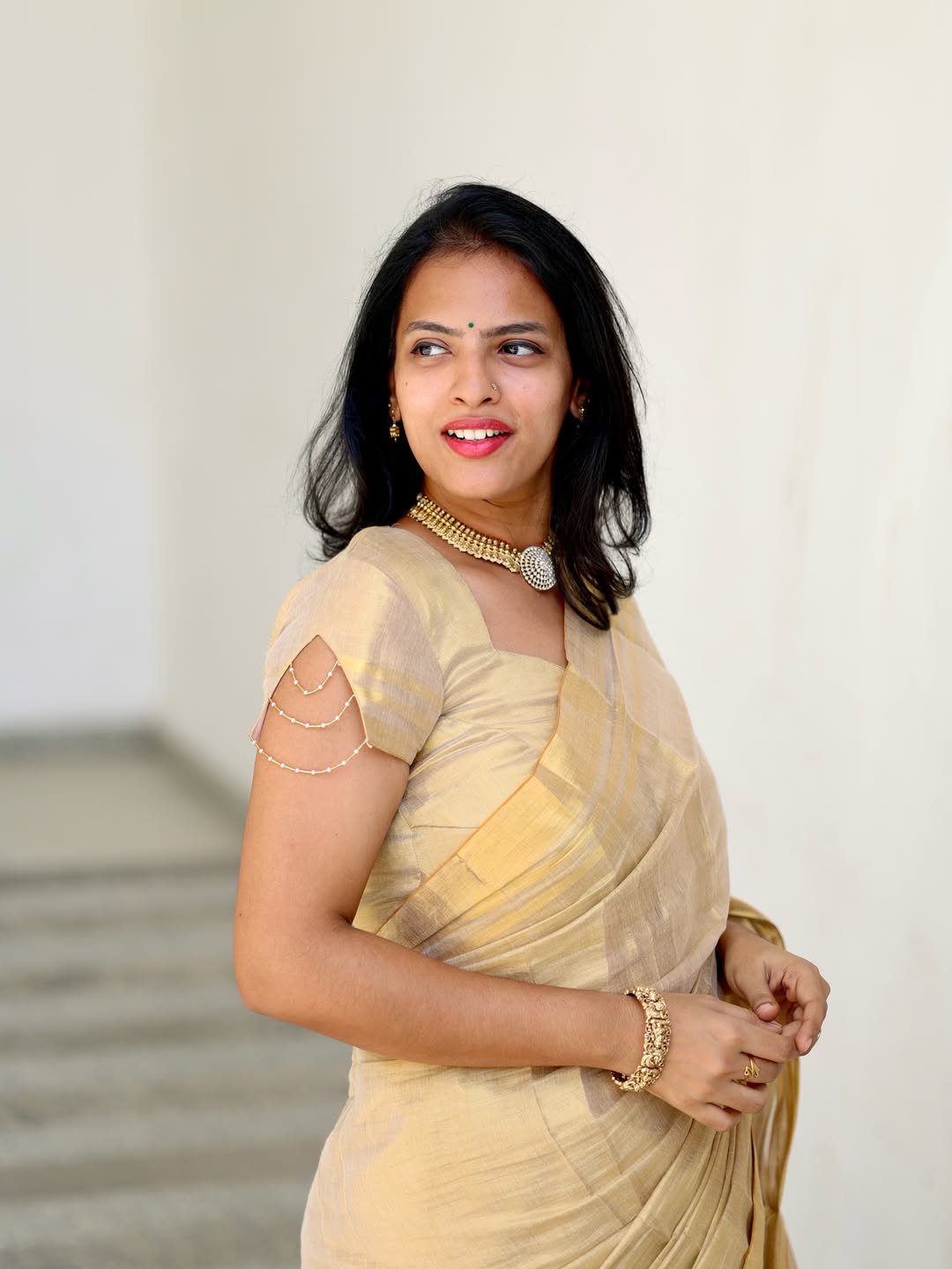 Luxury off white gold kasavu saree with designer tassel pallu