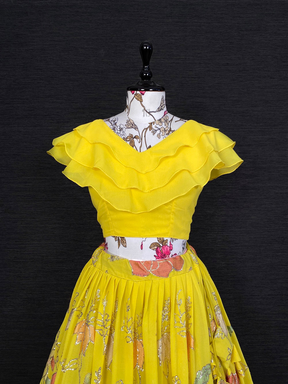 Yellow Color Sequins And Thread Embroidery Work Georgette Lehenga Choli