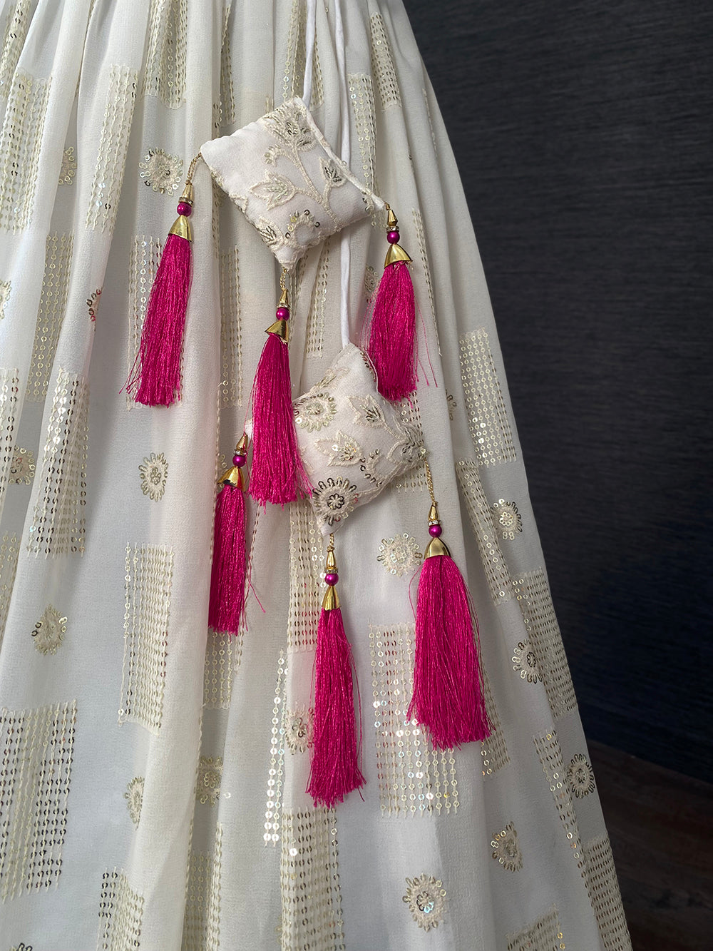 White Color Sequins And Thread Embroidery Work Georgette Lehenga Choli With Muslin Silk Dupatta