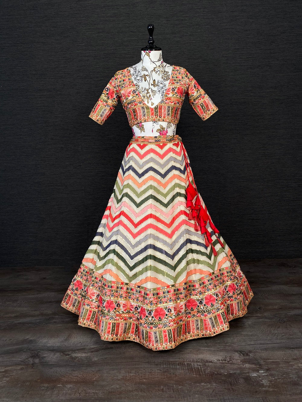 Multi Color Thread & Sequins Embroidery Work Georgette Heavy Lehenga Choli Set With Dupatta