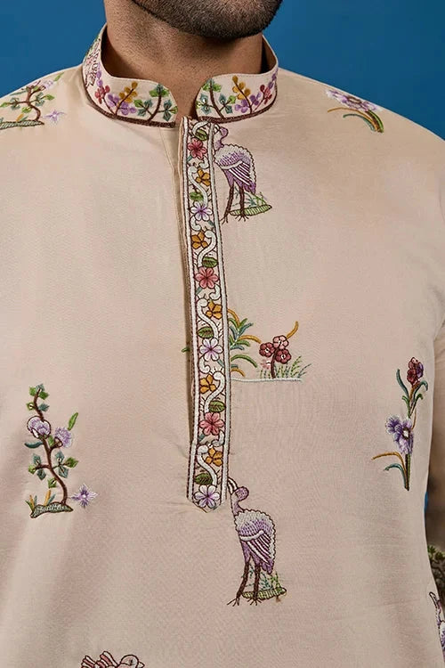 Perfect Festive Choice Beige Ethnic Kurta for Mens Wear