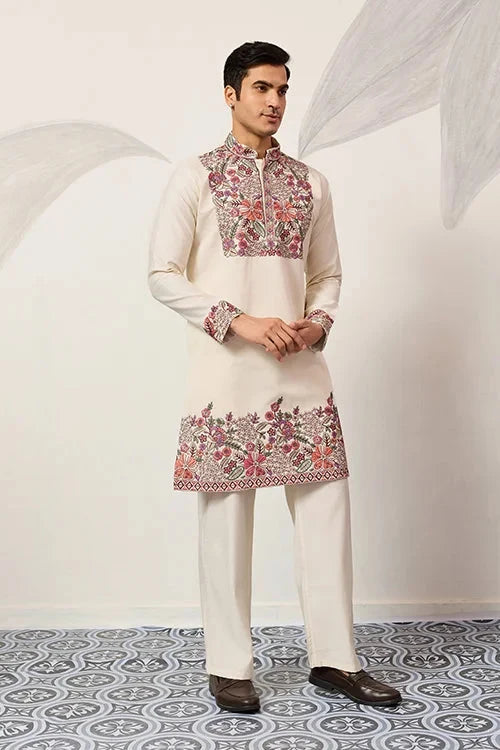 Traditional White Designer Kurta Pant Set for Mens Wear