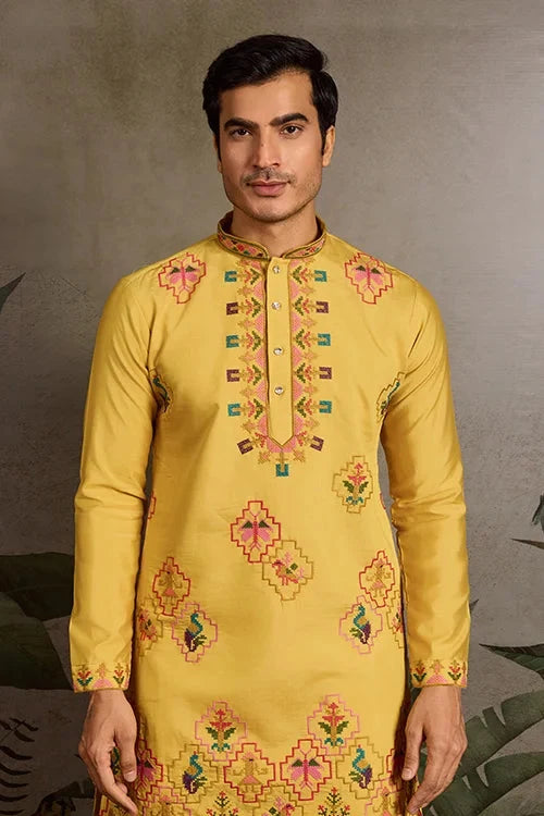 Men’s Traditional Yellow Kurta for Haldi Ceremony