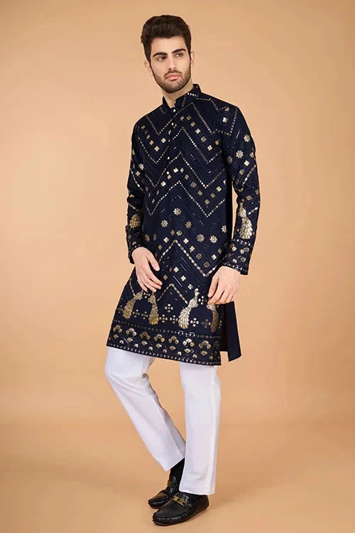 Navy Designer Rayon Kurta for Men  Stylish & Elegant