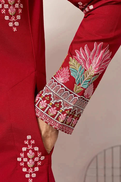 Unique Style Red Color Embroidered Kurta for Mens Wear