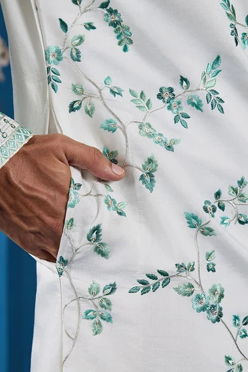 Graceful White Viscose Silk Kurta for Mens Wear