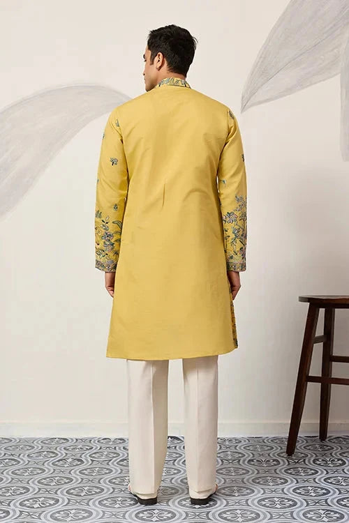 Elegant Haldi Yellow Mens Wear Kurta for Wedding Function