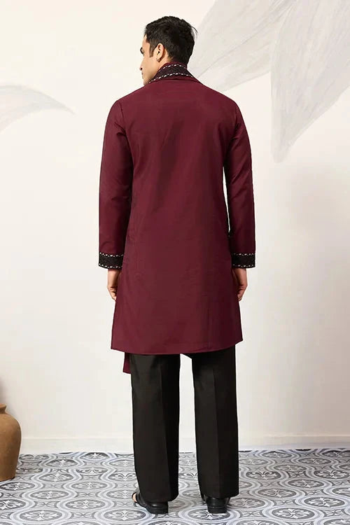 Vibrant Maroon Festive Kurta with Dupatta Set for Groom's Tribe