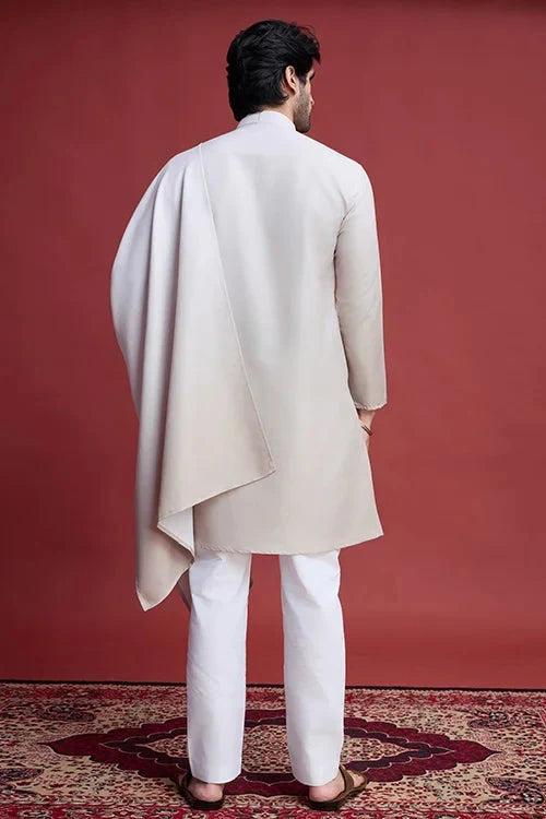 Designer Beige Kurta Set for Men with Mirror Work