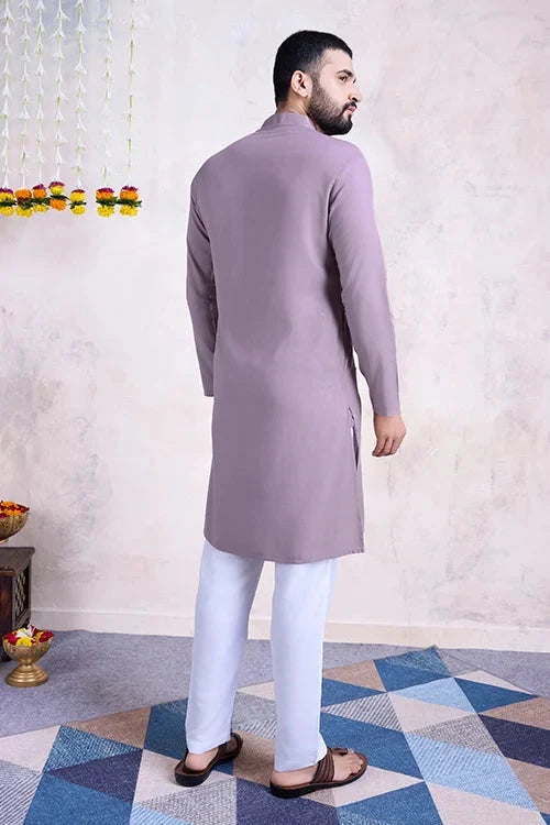 Dusty Purple Embroidered Men's Kurta - Formal Wear