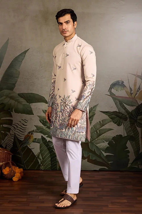 Beige Embroidered Work Beautiful Kurta for Men
