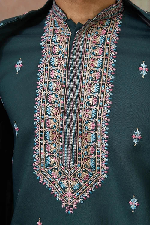 Premium Designer Green Koti Kurta Pair for Men
