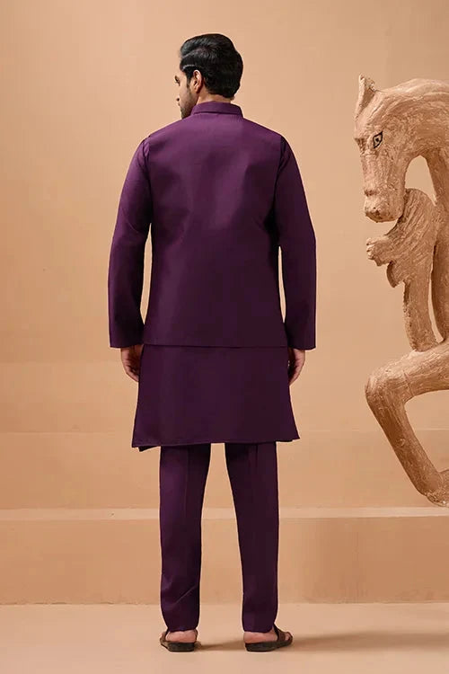 Vibrant Purple Color Koti Kurta Set Pair for Men Collection