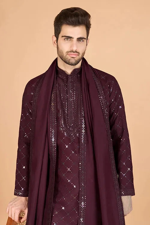 Maroon Stylish Sequence Embroidered Best Kurta for Men
