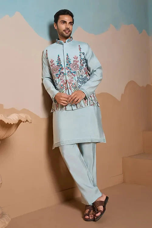 Unique Pista Color Koti Kurta Set for Men’s Style