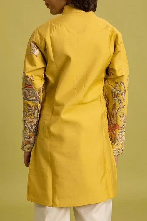 Vantara Style Yellow Kids Kurta Pajama Outfit