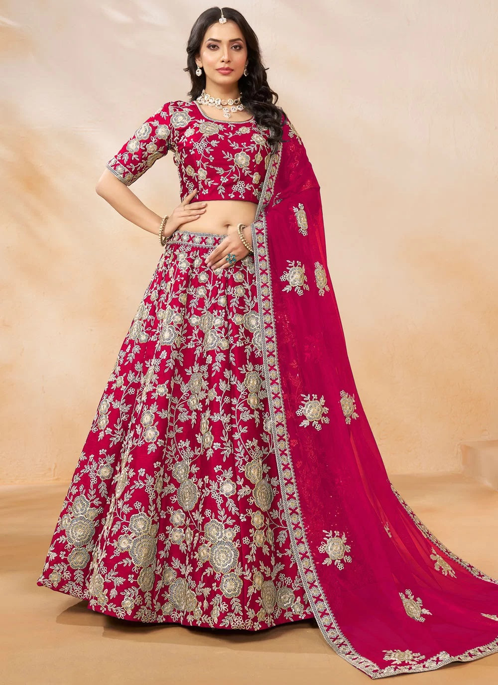 Trending rani art silk indian lehenga with sequins embroidery