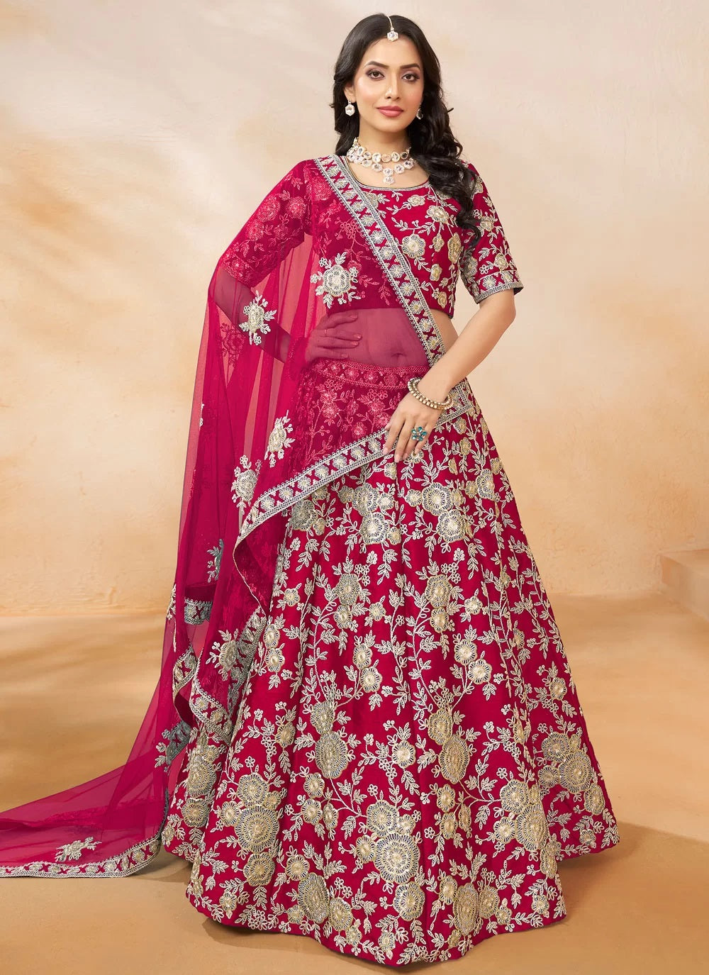 Trending rani art silk indian lehenga with sequins embroidery