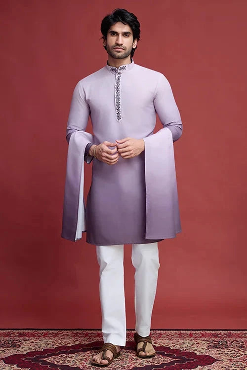 Stylish Mirror Work Rayon Men's Kurta Set
