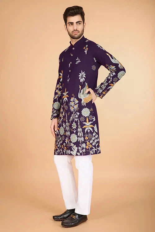 Designer Purple Kurta for Men - Viscose Rayon Fabric