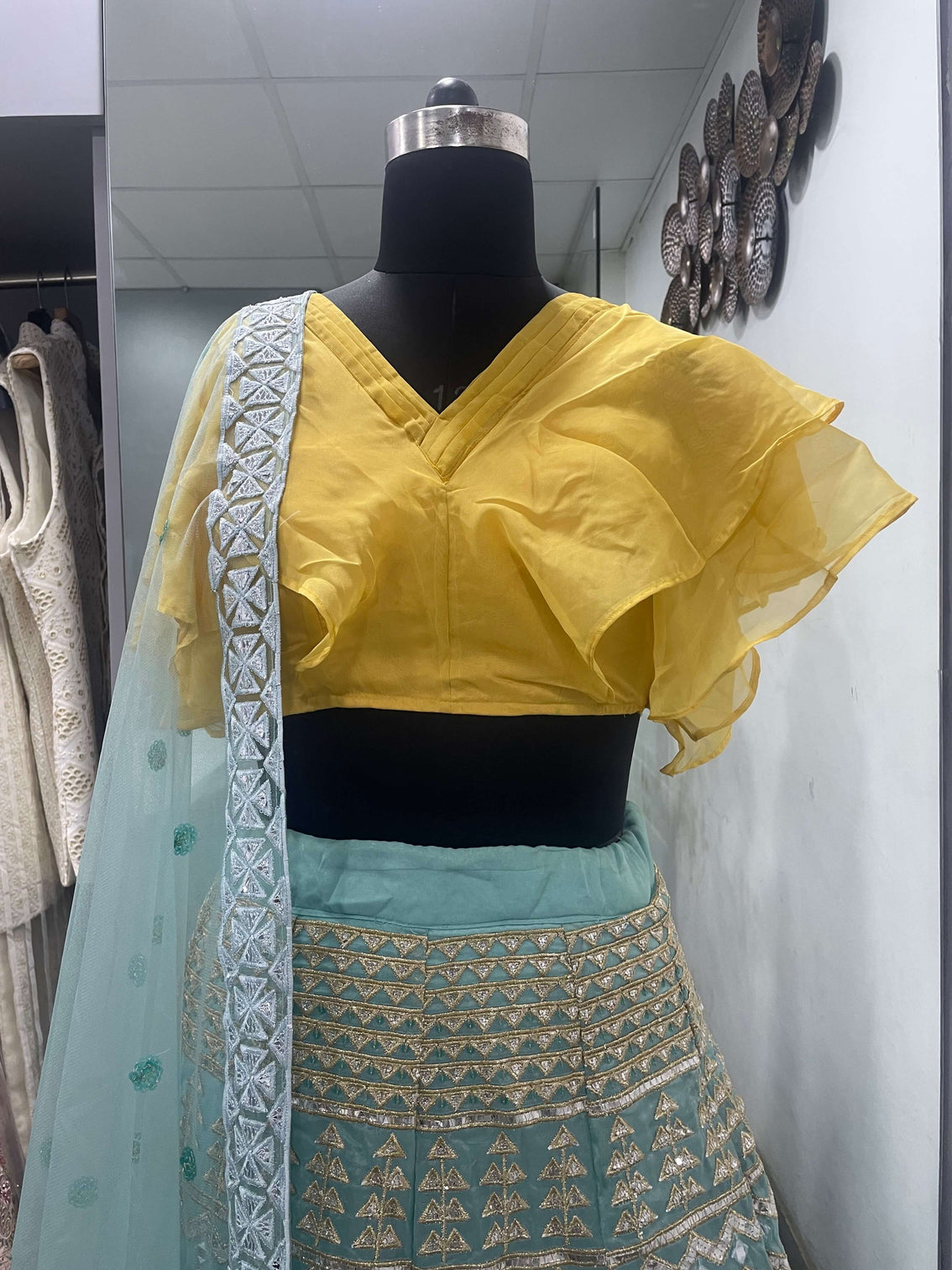 Turquoise Lehenga Choli in Organza With Thread And Sequence Work