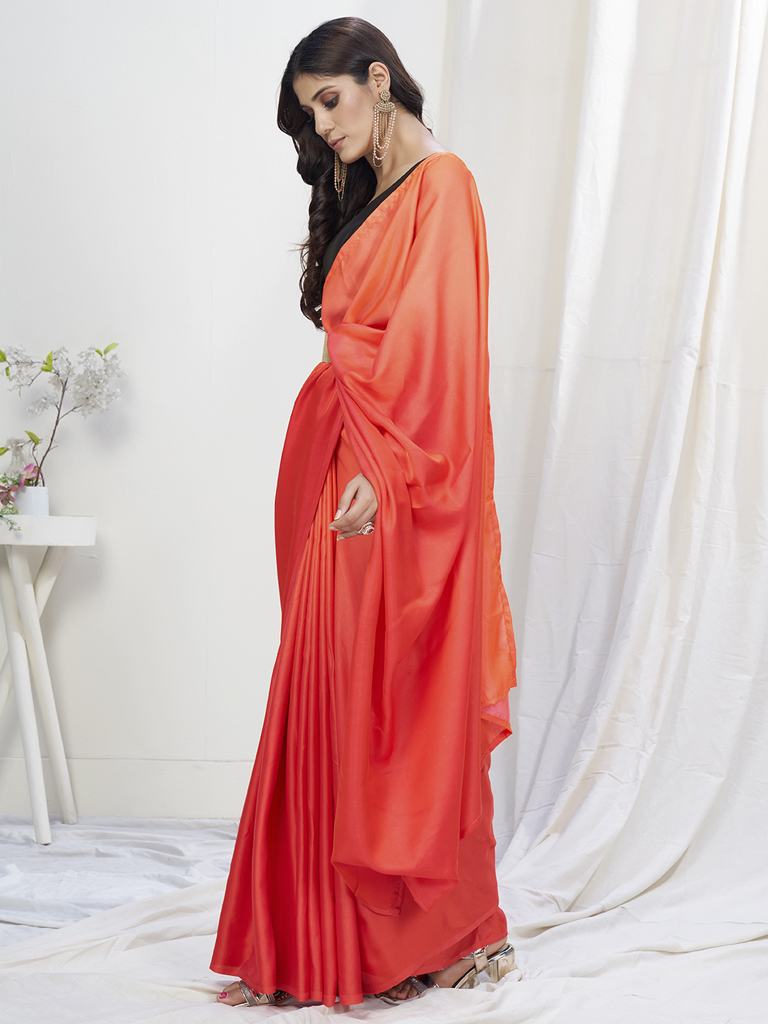 Two-Toned Red Lycra Based Saree with Black Blouse